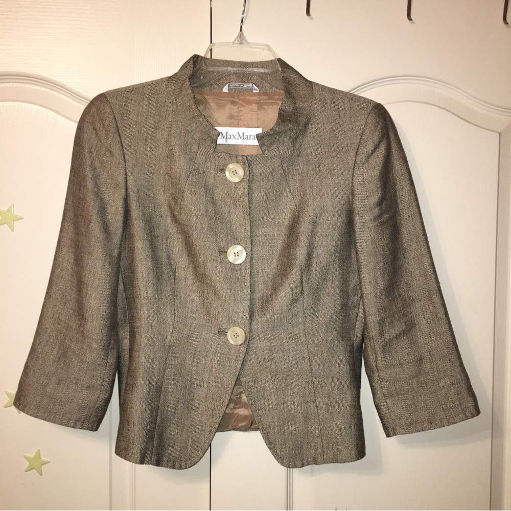 MAX MARA Jacket LINEN Brown / Beige / Black - Sz 8 Made in Italy NICE!